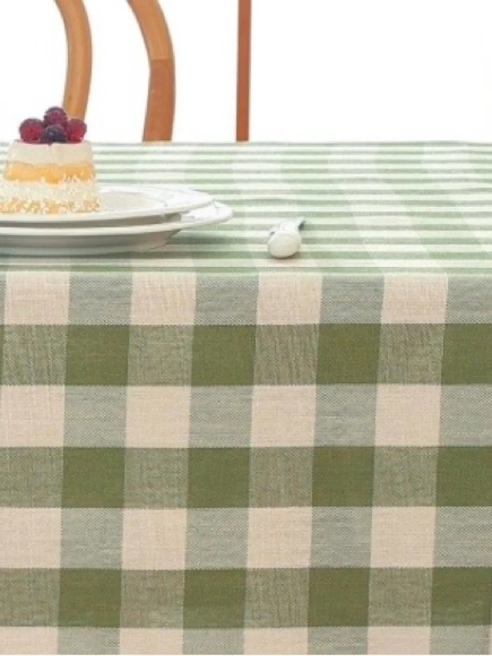 Farmhouse Checkered Tablecloth Cotton Linen Blend 60x75” GREEN WHITE